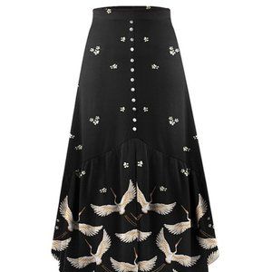 UDEAR Black & White Floral Button-Accent Front-Slit Maxi Skirt XL